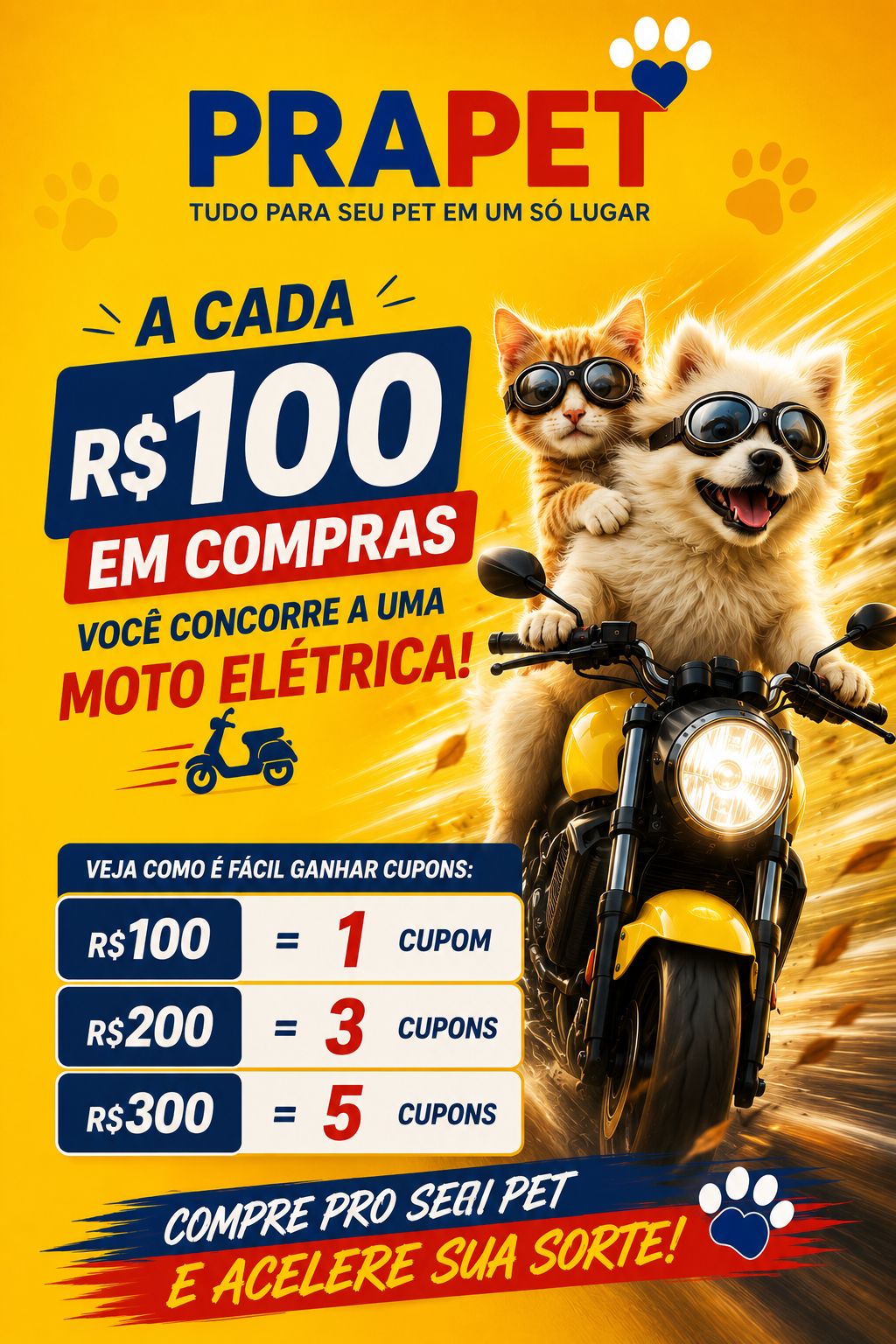 A cada R$100 em compras, concorra a uma moto elétrica